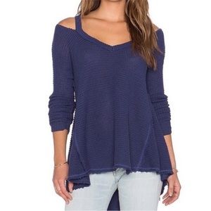 Free People Moonshine Cold Shoulder Navy Blue Sweater S